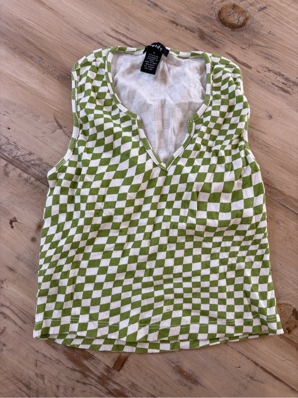 Justify Green & White Checker Ribbed Tank